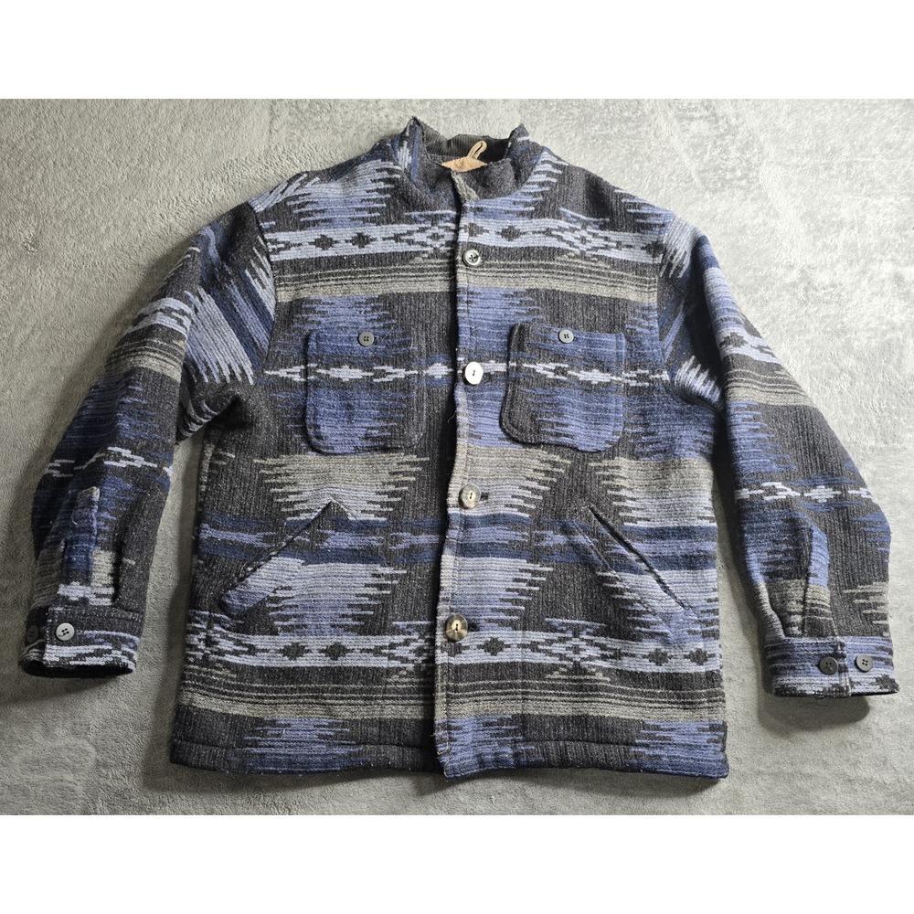 Vintage Woolrich Jacket Mens XL Blue Black Aztech Western Button Up Pockets Wool